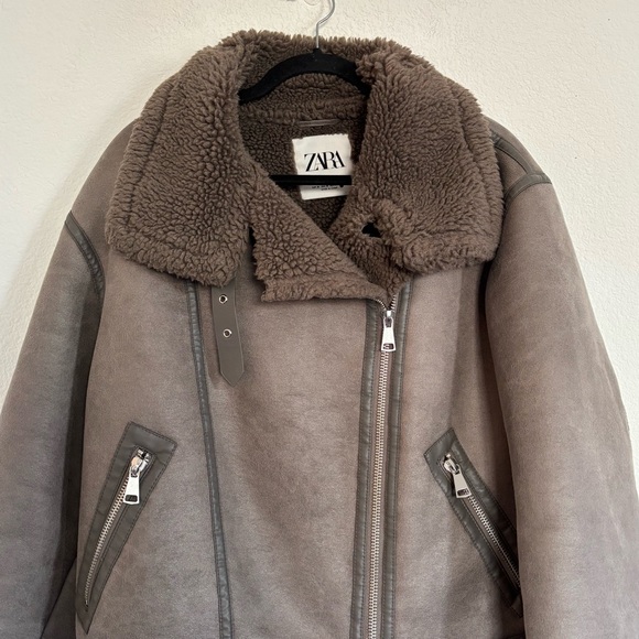 Zara Faux Leather Shearling Double Faced Biker Jacket - Picture 4 of 8